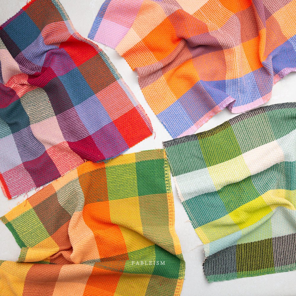 Waffle Happy Checkers - Limon - Fine & Dandy - Fableism Supply Co. - Simplifi Fabric