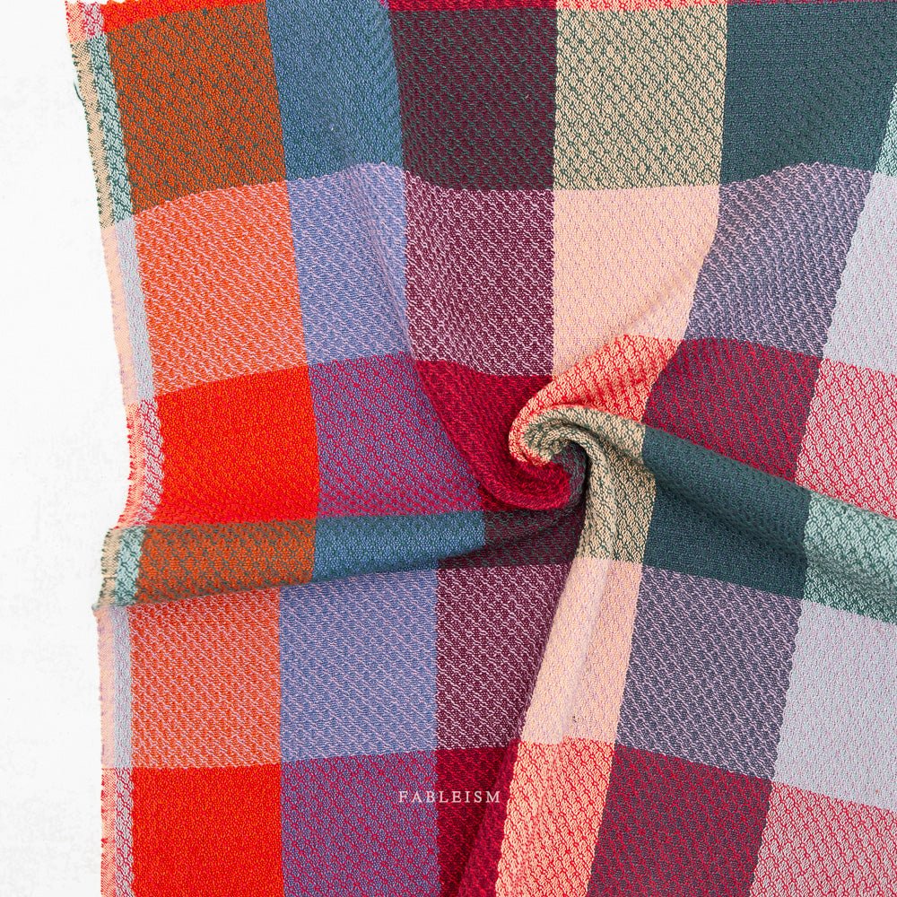 Waffle Happy Checkers - Sangria - Fine & Dandy - Fableism Supply Co. - Simplifi Fabric