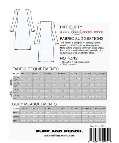 Wavy Hem Dress + Slim Sleeves - Paper Sewing Pattern - Puff And Pencil - Simplifi Fabric