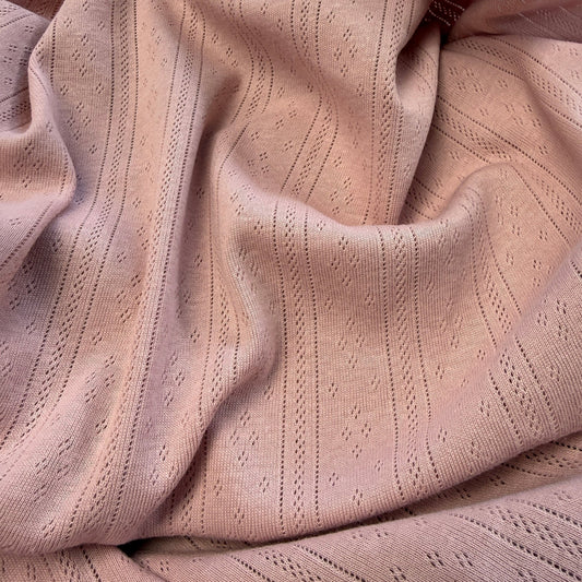 Whispering Lines/Diamonds Pointelle Knit Fabric - Organic Cotton - Blush Petal - Simplifi Fabric