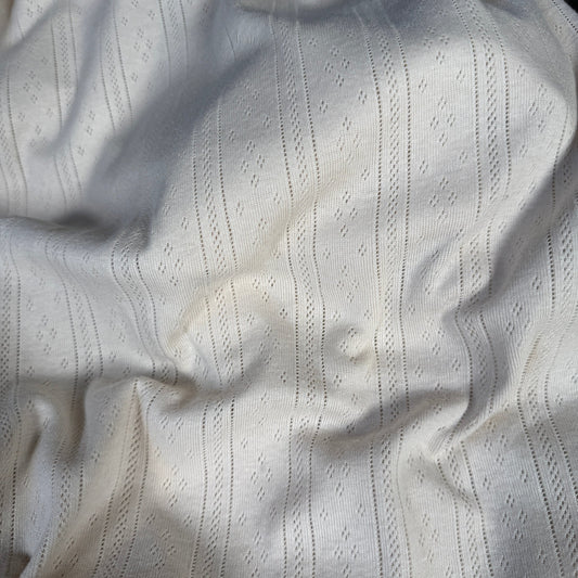 Whispering Lines/Diamonds Pointelle Knit Fabric - Organic Cotton - Cotton Cream - Simplifi Fabric