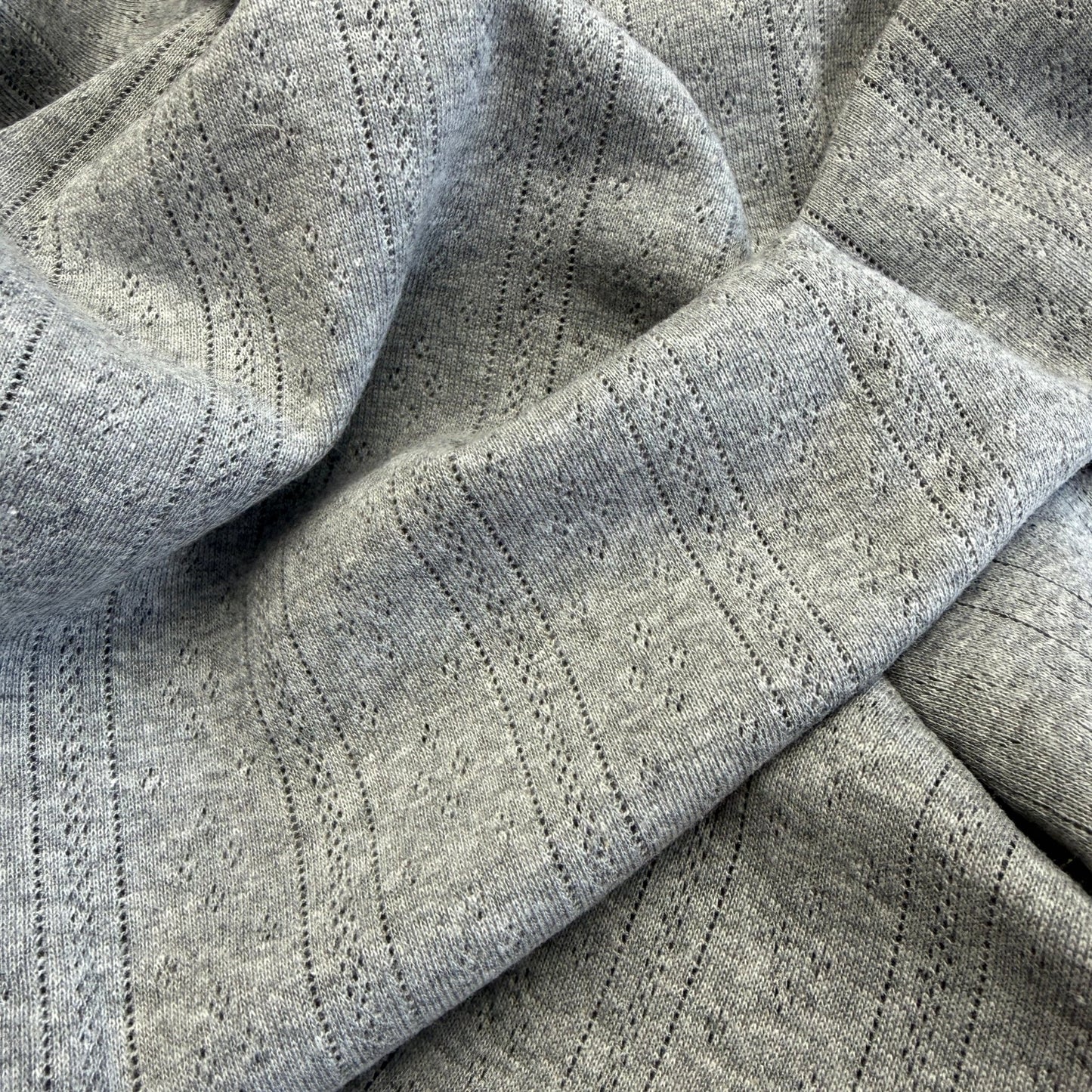 Whispering Lines/Diamonds Pointelle Knit Fabric - Organic Cotton - Grey Melange - Simplifi Fabric