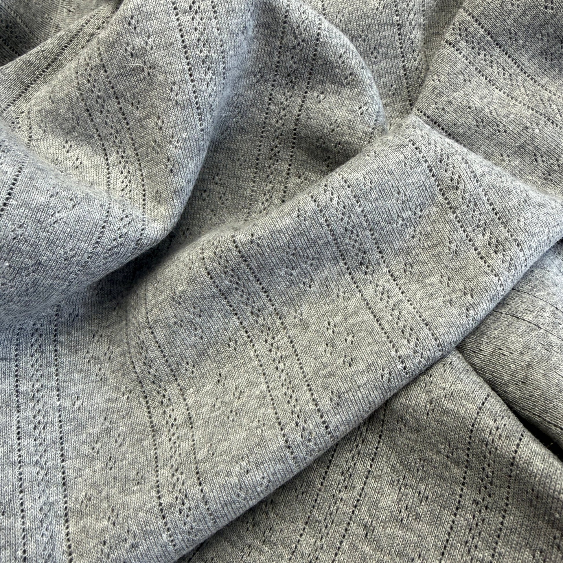 Whispering Lines/Diamonds Pointelle Knit Fabric - Organic Cotton - Grey Melange - Simplifi Fabric