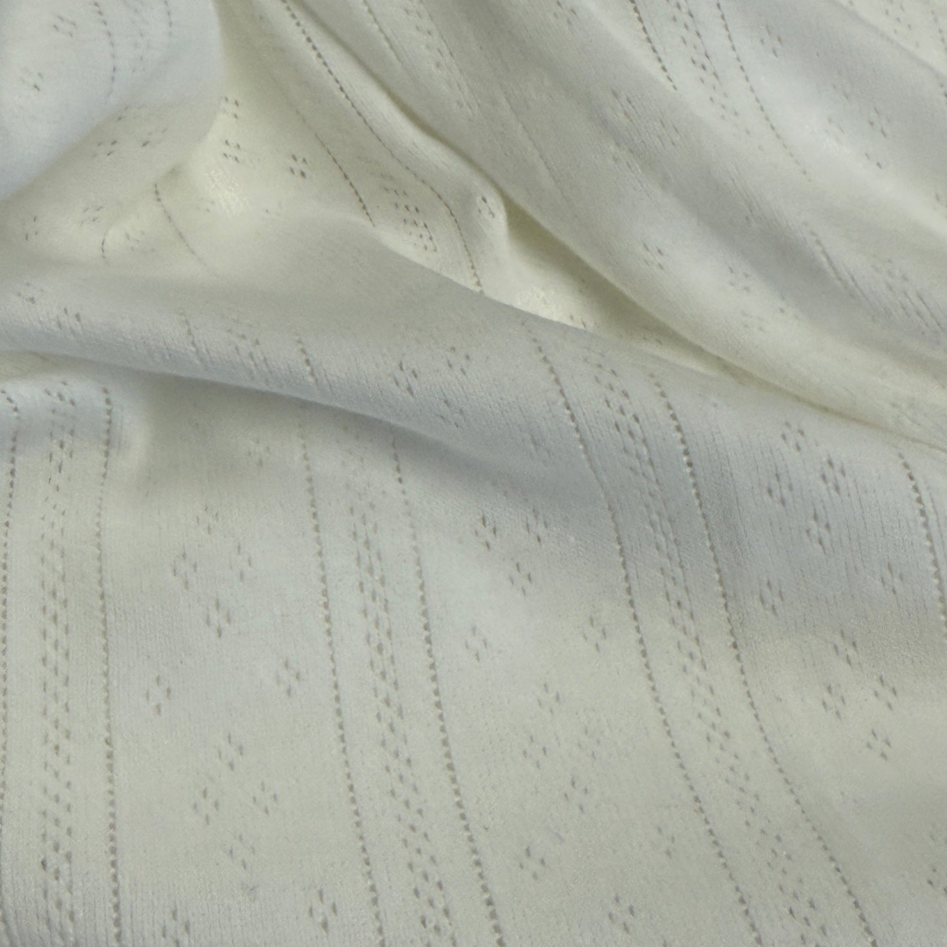 Whispering Lines/Diamonds Pointelle Knit Fabric - Organic Cotton - Whisper White - Simplifi Fabric