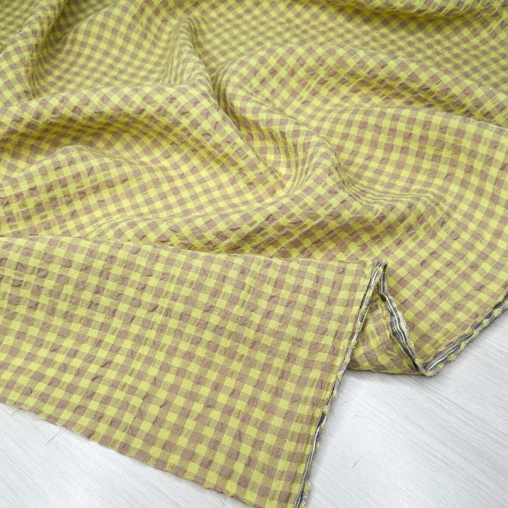 Yarn Dyed Linen Blend Jacquard - Natural/Lime - Simplifi Fabric
