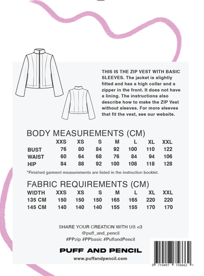 Zip Vest + Basic Sleeves - Paper Sewing Pattern - Puff And Pencil - Simplifi Fabric