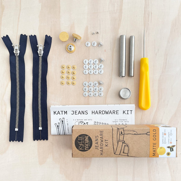 Jeans Hardware Kit - Navy Zipper / Matte Gold Hardware - Kylie And The Machine