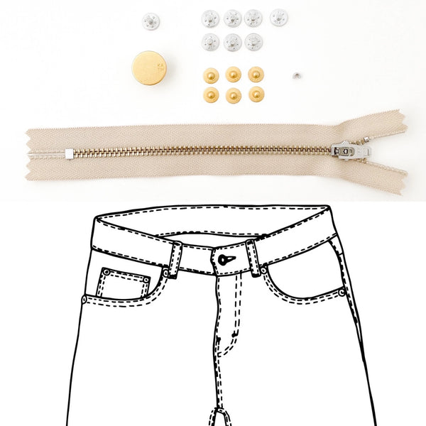 Jeans Hardware Kit - REFILL KIT -  Beige Zipper / Gold Hardware - Kylie And The Machine