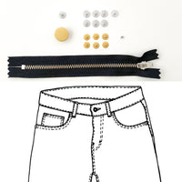 Jeans Hardware Kit - REFILL KIT -  Black Zipper / Gold Hardware - Kylie And The Machine